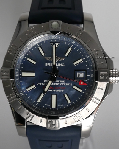 2019 Breitling Avenger II GMT 43MM Blue Mother of Pearl Dial Rubber Strap (A3239011/C930)