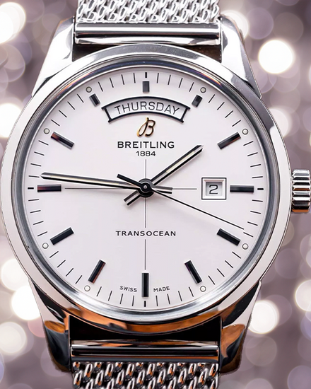 2015 Breitling Transocean Day Date 43MM Silver Dial Steel Bracelet (A4531012/G751)