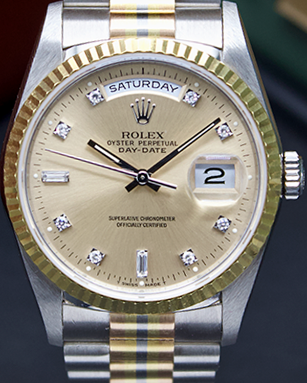 Rolex Day-Date 36MM President Tridor Bracelet Steel And Yellow-Gold Factory Diamond Champagne Dial (18239B)