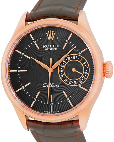 2016 Rolex Cellini Date 39MM Black Dial Leather Strap (50515)