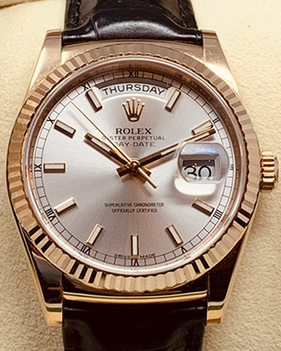 2015 Rolex Day-Date 36MM Silver Dial Leather Strap (118135)