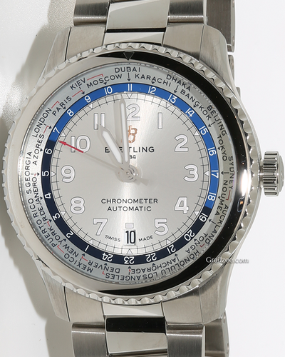 Breitling Aviator 8 Unitime 43MM Silver Dial Steel Bracelet (AB3521U01G1A1)