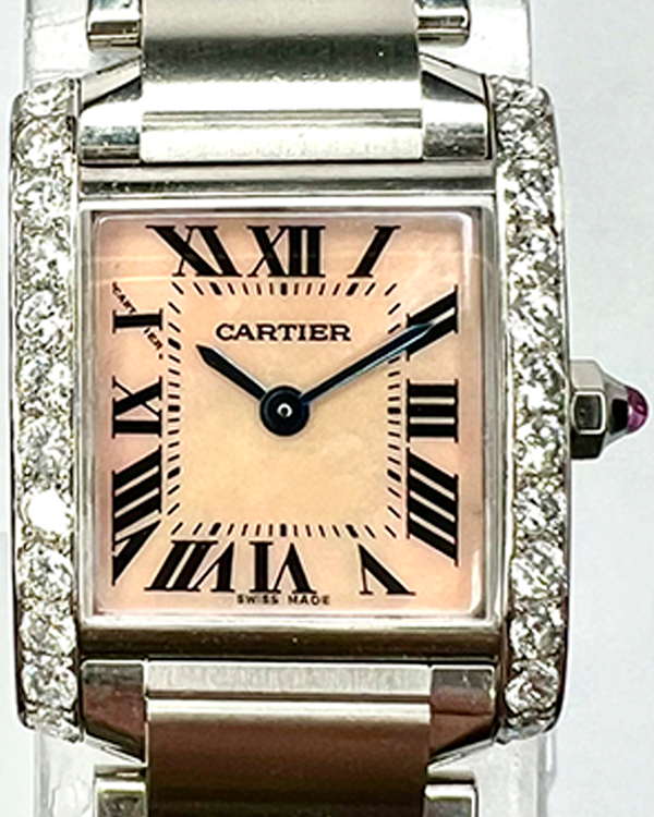 Cartier Tank Française 20x27.5MM Quartz Pink Mother Of Pearl Dial Steel Bracelet (2384)