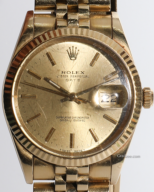 Rolex Oyster Perpetual Date 34MM Champagne Dial Yellow Gold Jubilee Bracelet (15037)