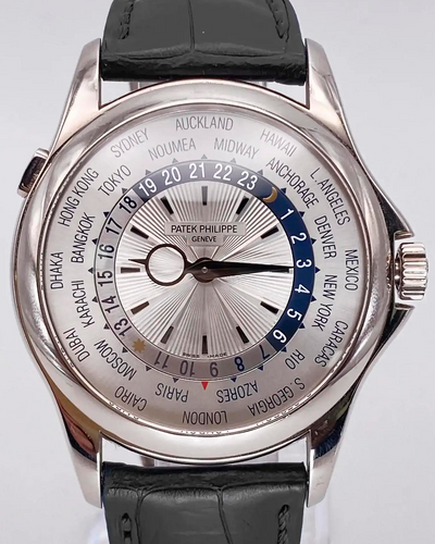 Patek Philippe World Time 39MM White Gold Strap Silver Dial (5130G)