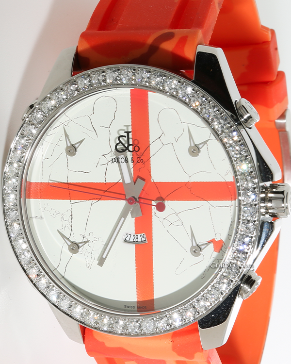 Jacob & Co. Five Time Zones "Switzerland Boutique" L.E. 47MM Quartz White Dial Rubber Strap (JC-1)