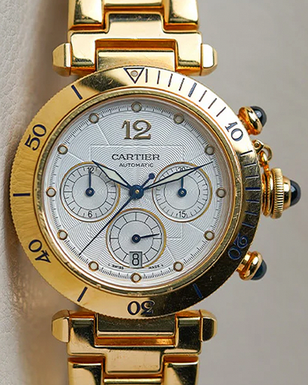 Cartier Pasha De Cartier Diver 38MM Silver Dial Yellow Gold Bracelet (W30140D1)