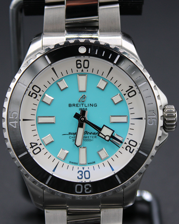 2023 Breitling Superocean 44MM Turquoise Dial Steel Bracelet (A17376)