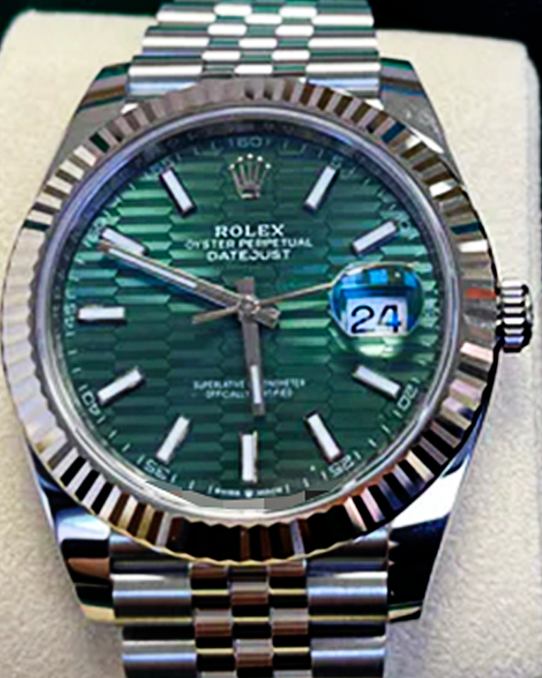 Rolex Datejust 41MM Mint Green "Fluted" Motif Dial Jubilee Bracelet (126334)