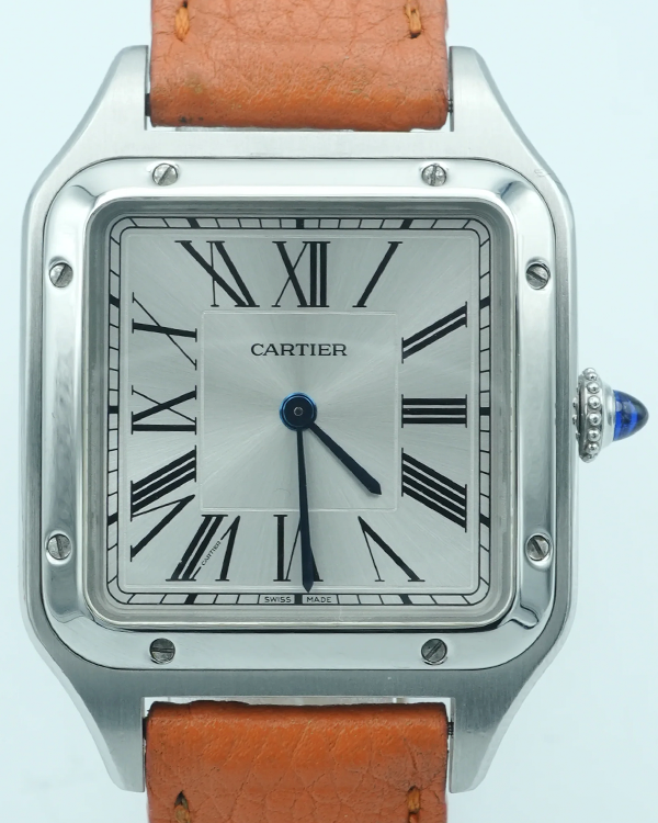 2020 Cartier Santos Dumont 43.5MM Quartz Silver Dial Leather Strap (WSSA0022)