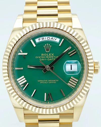 2023 Rolex Day-Date 40MM Green Dial Yellow Gold President Bracelet (228238)