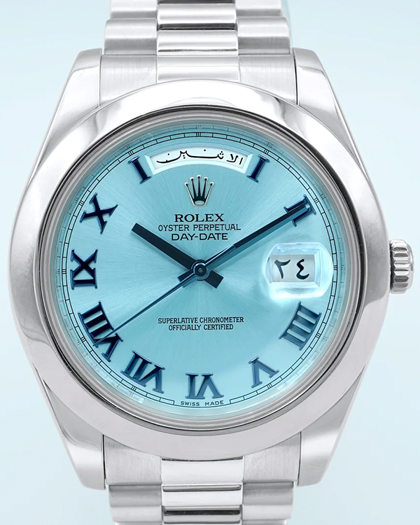 2012 Rolex Day-Date 41MM Ice Blue Dial Platinum President Bracelet (218206)