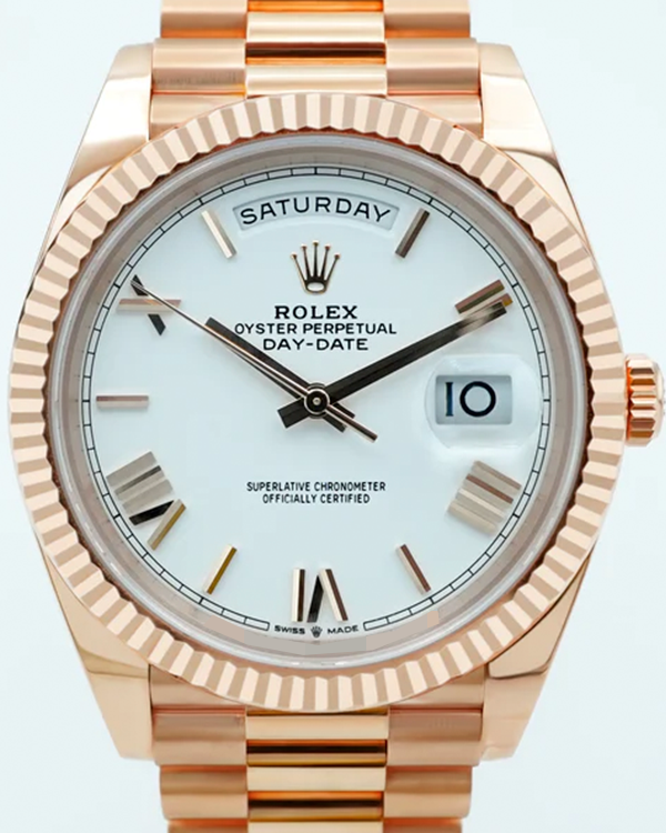 2018 Rolex Day-Date 40MM White Dial Rose Gold President Bracelet (228235)