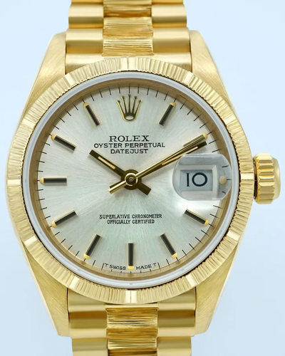 1986 Rolex Lady-Datejust 26MM Silver Dial Yellow Gold President Bracelet (69278)