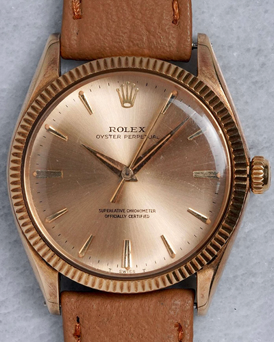 Rolex Oyster Perpetual 34MM Champagne Dial Leather Strap (1005)