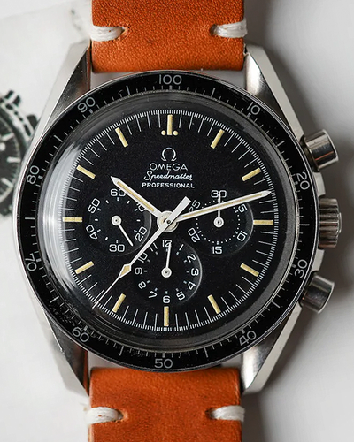 Rare Omega Speedmaster Professional Moonwatch "Alaska III Radial" 42MM Black Dial Aftermarket Leather Strap (145.022-78)