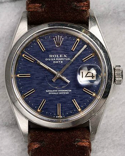 Rolex Oyster Perpetual Date 34MM Blue Mosaic Dial Aftermarket Leather Strap  (1500)