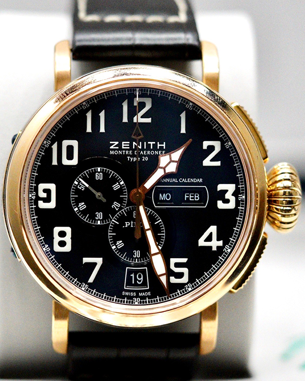 Zenith Pilot Type 20 Annual Calendar 48MM Black Dial Leather Strap (87.2430.4054)