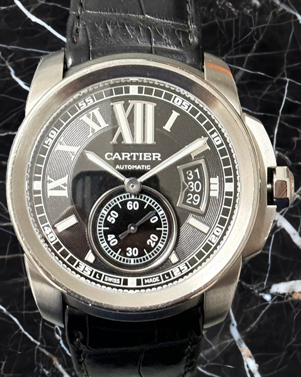 2018 Cartier Calibre de Cartier 42MM Black Dial Leather Strap (W7100041)