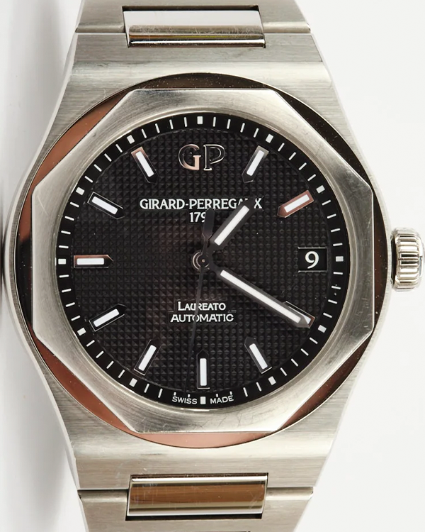 2022 Girard Perregaux Laureato 42MM Black "Clous de Paris" Dial Steel Bracelet (81010-11-634-11A)