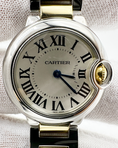 Cartier Ballon Bleu 28MM Quartz Silver Dial Two-Tone Bracelet (W69007Z3)