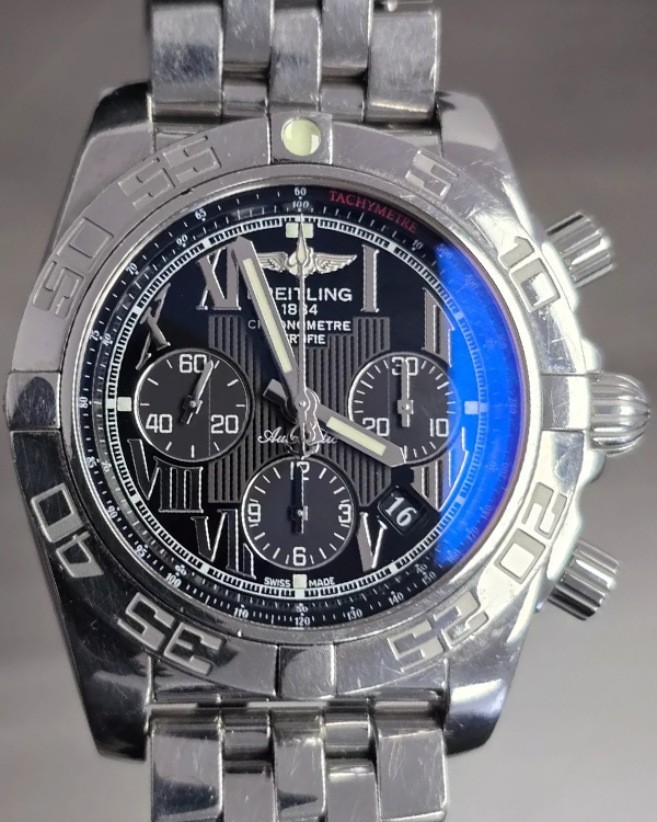 2013 Breitling Chronomat 44MM Black Dial Steel Bracelet (AB0110)