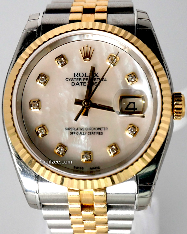 2011 Rolex Datejust 36MM Aftermarket Mother of Pearl Dial Two-Tone Jubilee Bracelet (116233)