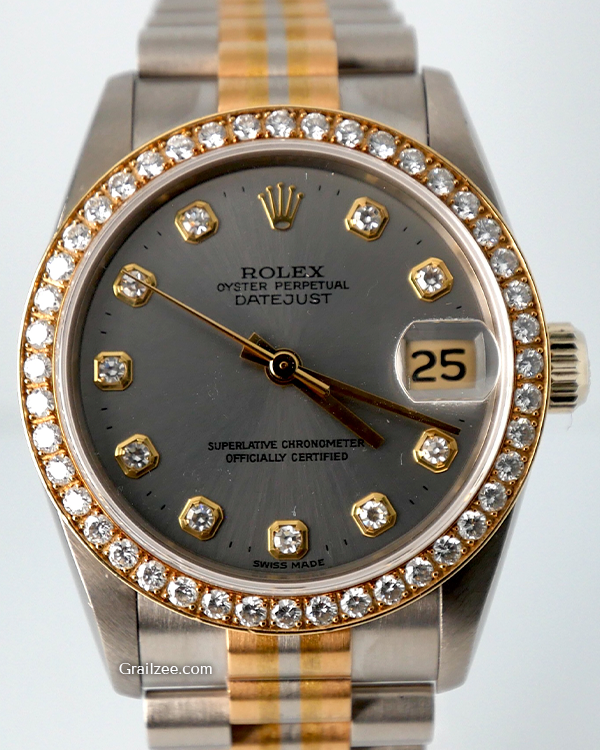 Rolex Datejust 31MM Aftermarket Diamond Bezel Grey Dial Tridor Gold/Steel Bracelet (68289)