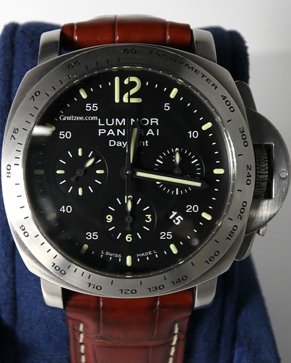 Panerai Luminor Chrono Daylight 44MM Black Dial Leather Strap (PAM00236)