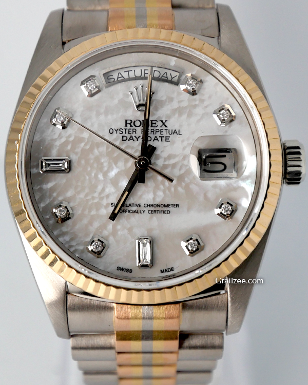 Rolex Day-Date 36MM White Mother of Pearl Dial Tridor President Dial (18039)