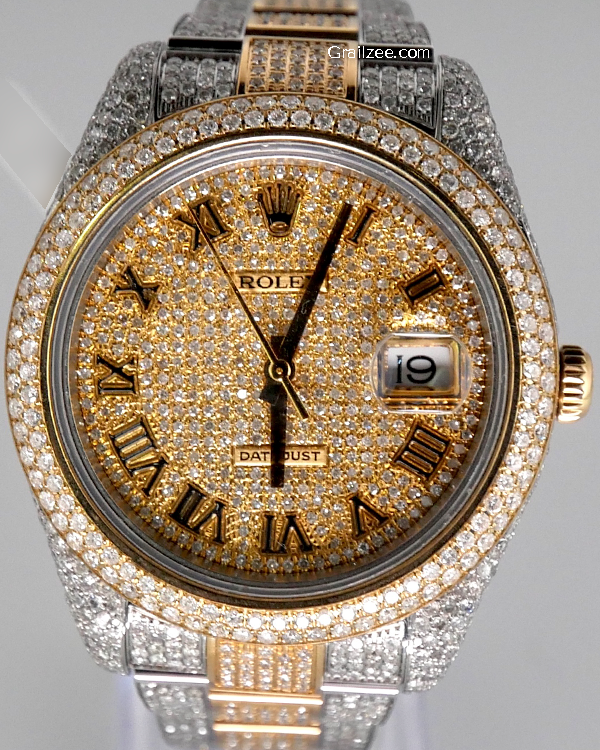 2015 Rolex Datejust II "Iced out" 41MM Diamond Dial Two-Tone Diamond Bracelet (116333)