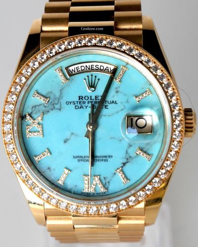 2021 Rolex Day-Date 36MM Turquoise Dial Yellow Gold Oyster President Bracelet (128348RBR)