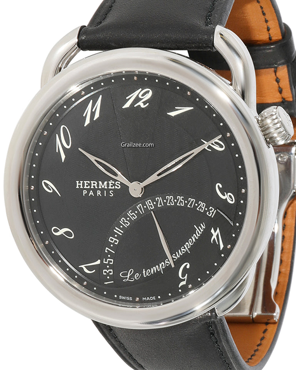 Hérmes Arceau Le Temps Suspendu 43MM Black Dial Leather Strap (AR8.910.330.MNO)