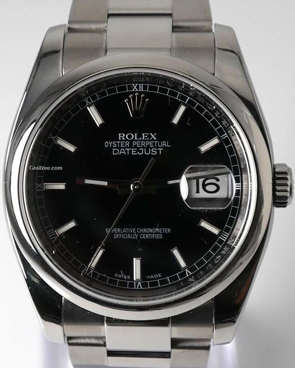 2009 Rolex Date Just 36MM Black Dial Oyster Steel Bracelet (116200)