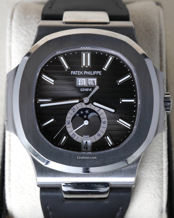 Patek Philippe Nautilus 40.5MM Black Dial Leather Strap (5726A)