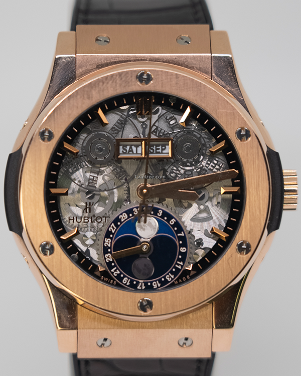 Hublot Classic Fusion Aerofusion Moonphase 42MM Skeleton Dial Leather/Rubber Strap (547.OX.0180.LR)