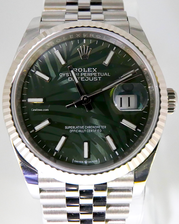 Rolex Datejust 36MM Green "Palm" Motif Dial Oystersteel Jubilee Bracelet (126234)