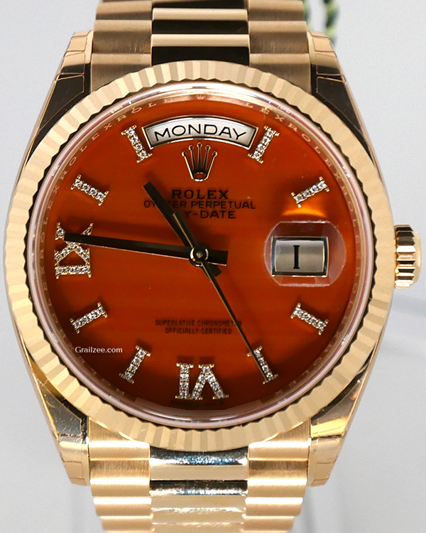 2024 Rolex Day-Date 36MM Carnelian Dial Yellow Gold President Bracelet (128238)