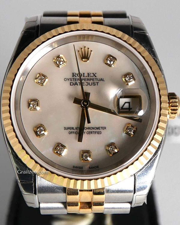 2011 Rolex Datejust 36MM Aftermarket Mother Of Pearl Dial Two-Tone Jubilee Bracelet (116233)