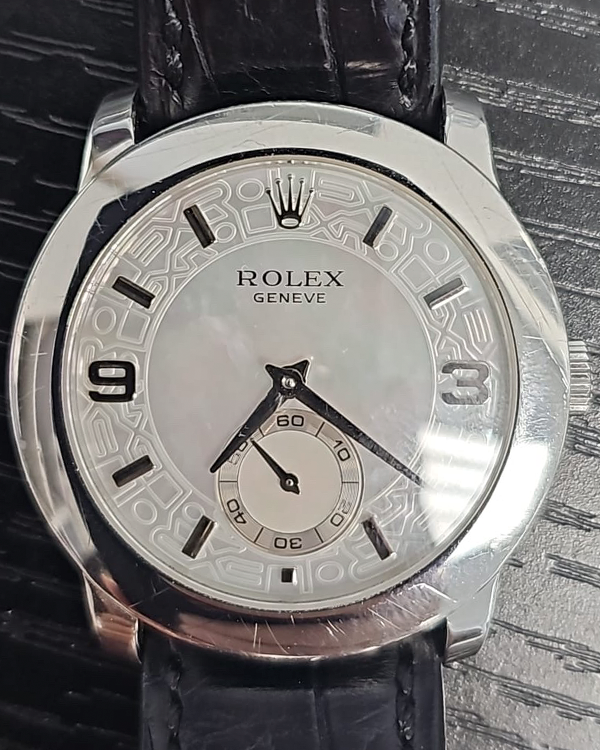 2003 Rolex Cellini Cellinium 35MM Platinum Mother Of Pearl Dial Leather Strap (5240)