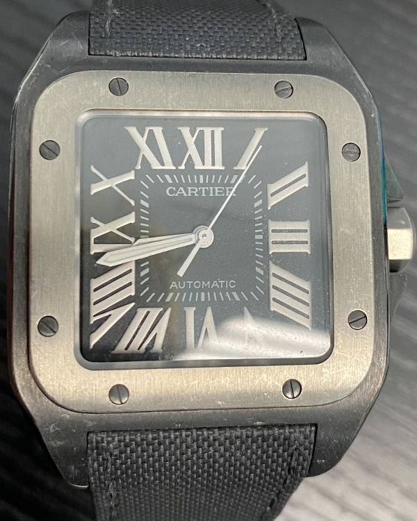 Cartier Santos 100 38MM Black Dial Textile Strap (W2020010)