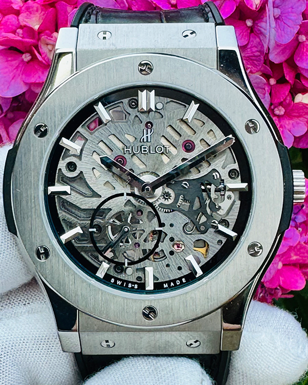 2016 Hublot Classic Fusion Ultra-Thin 45MM Skeleton Dial Leather/Rubber Strap (515.NX.0170.LR)