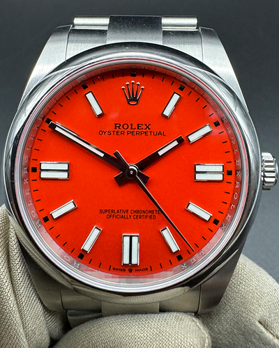 2021 Rolex Oyster Perpetual 41MM Coral Red Dial Oyster Bracelet (124300)