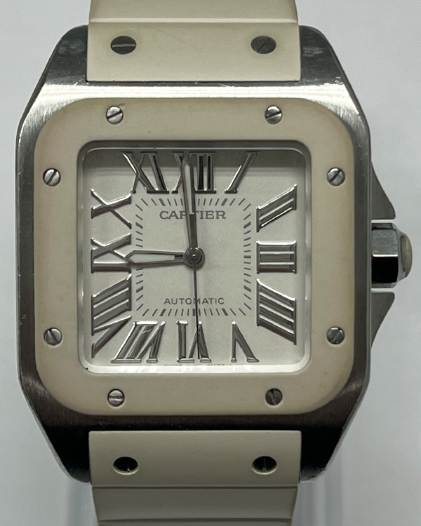 Cartier Santos 100 33X44MM White Dial Rubber Strap (2878)