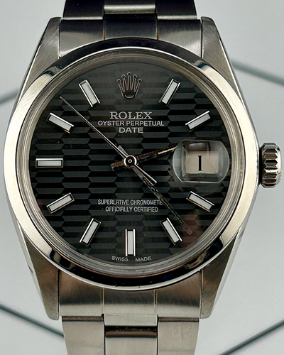 Rolex Oyster Perpetual Date 34MM Aftermarket Black "Fluted Motif" Dial Oyster Bracelet (1500)