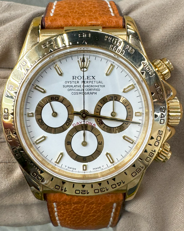 Rolex Cosmograph Daytona "Zenith" 40MM White Dial Leather Strap (16518)