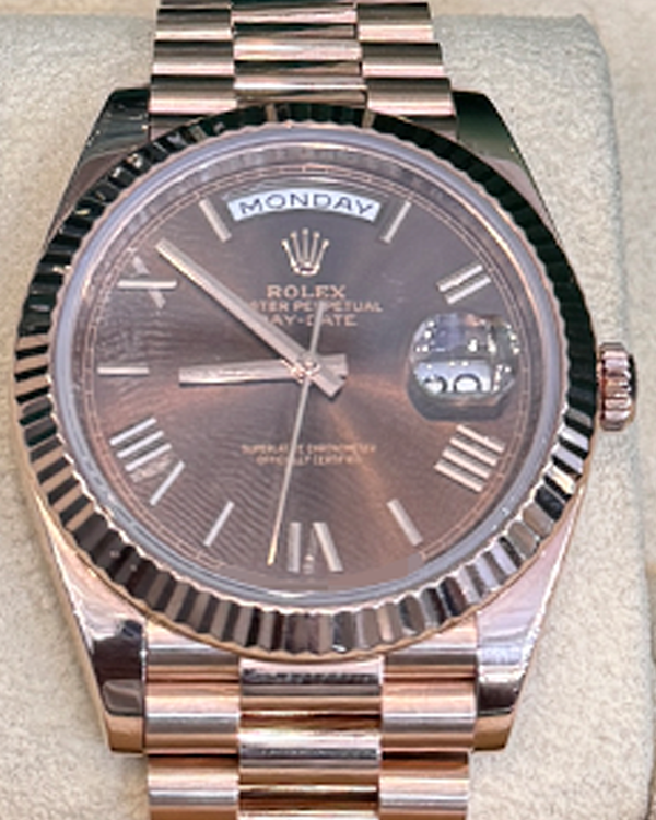 2022 Rolex Day-Date 40MM Chocolate Dial Everose Gold President Bracelet (228235)