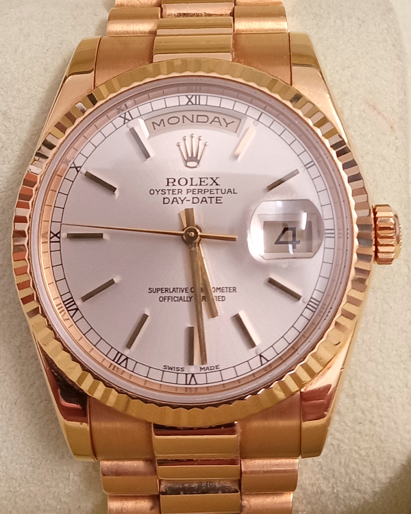 2004 (Serial F) Rolex Day-Date 36MM Silver Dial Yellow Gold President Bracelet (118238)