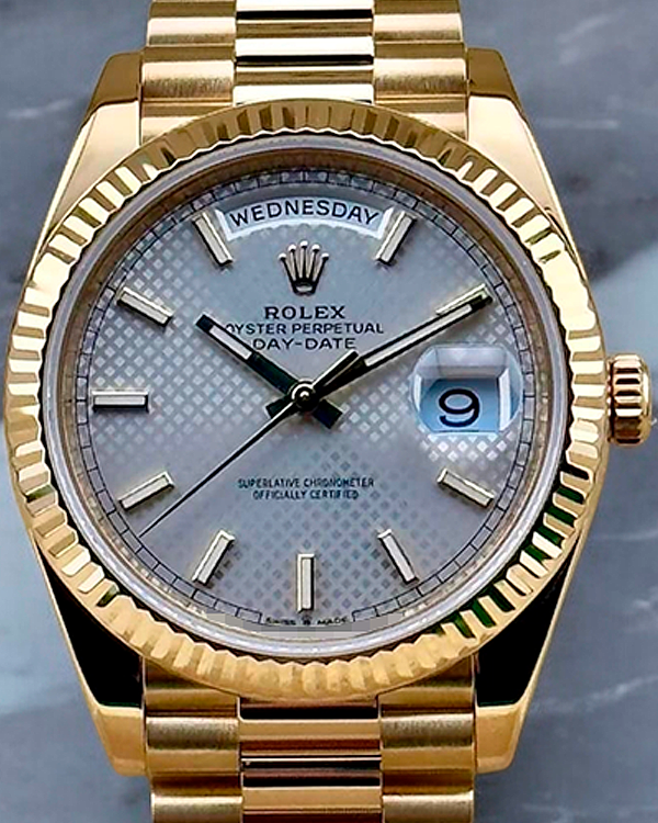 Rolex Day-Date 40MM "Diagonal Motif" Silver Dial President Bracelet (228238)