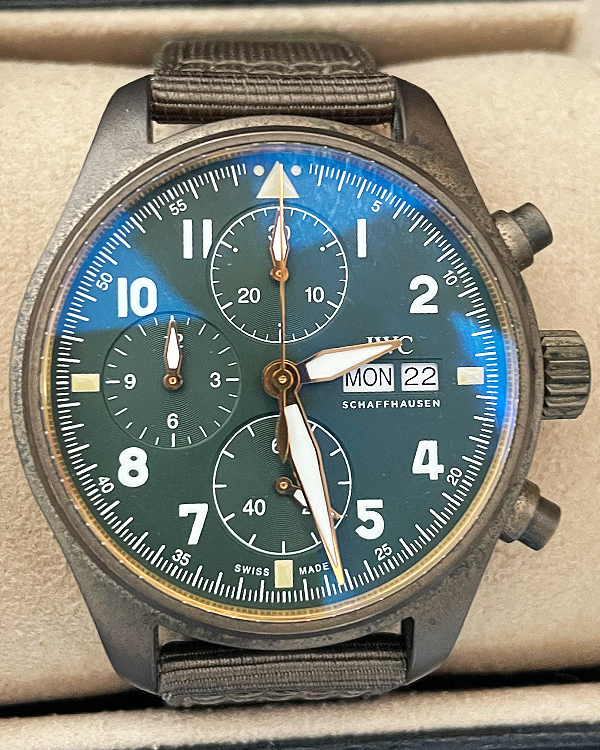 2020 IWC Schaffhausen Pilot Spitfire Chronograph 41MM Green Dial Textile Strap (IW387902)